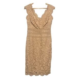 Tadashi Shoji Cocktail Dress Size 6 Cream Embroidered Lace V-Neck